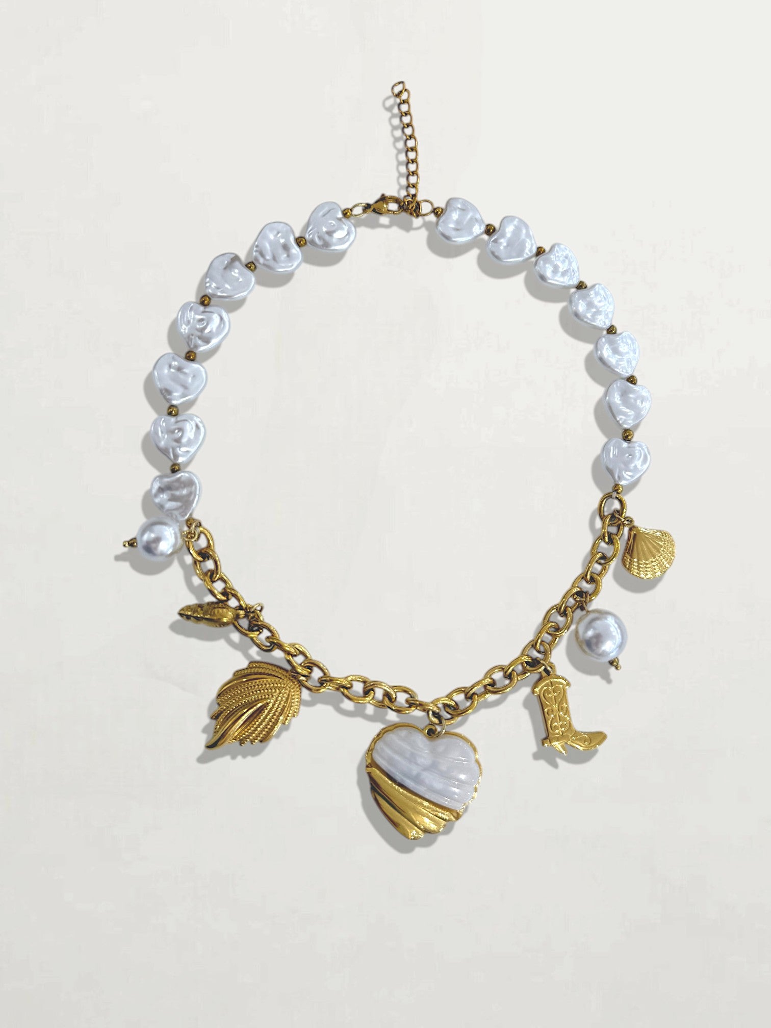 COLLAR ACERO CORAZON PERLADO