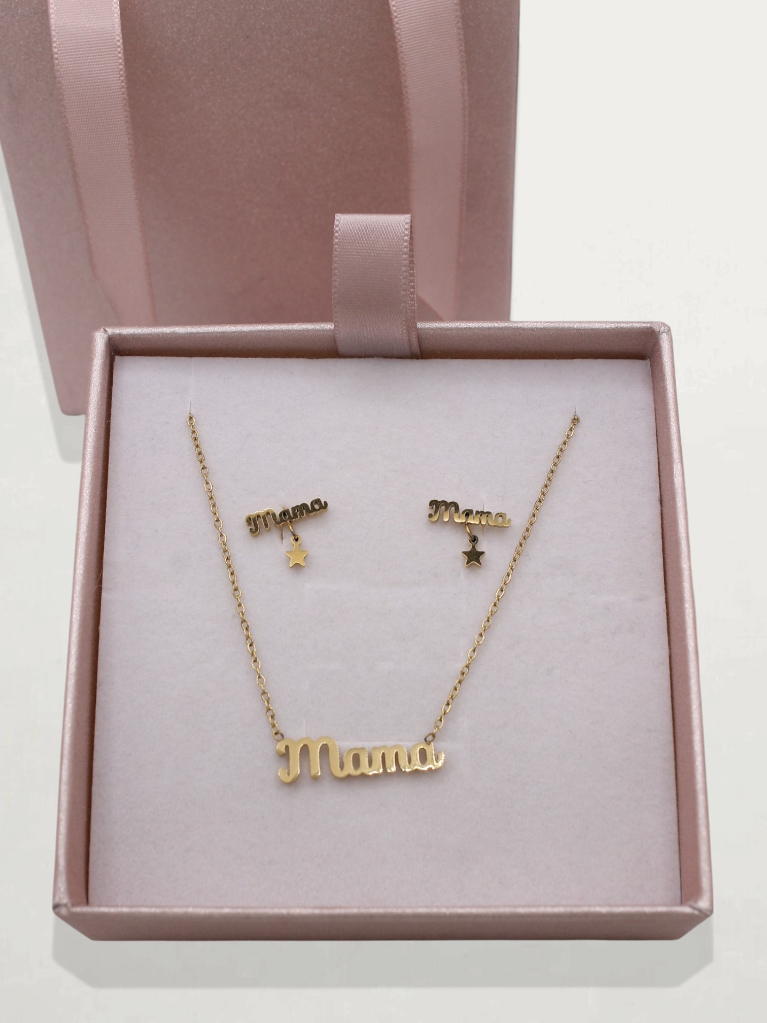 SET MAMÁ PENDIENTES Y COLLAR ACERO.